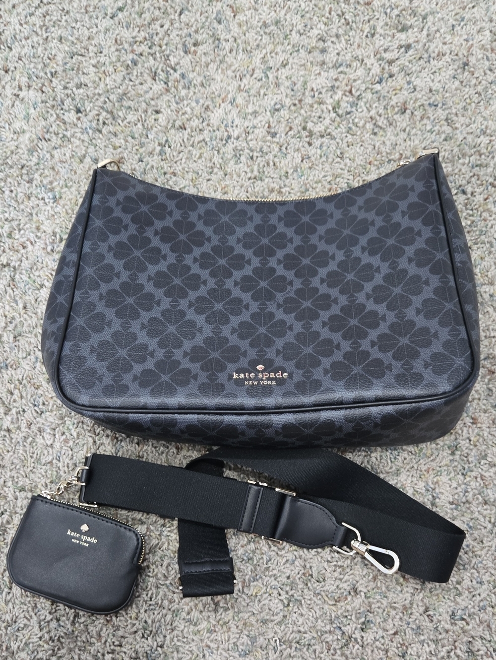 kate spade Black Floral Logo Crescent Shoulder Bag with Detachable Strap